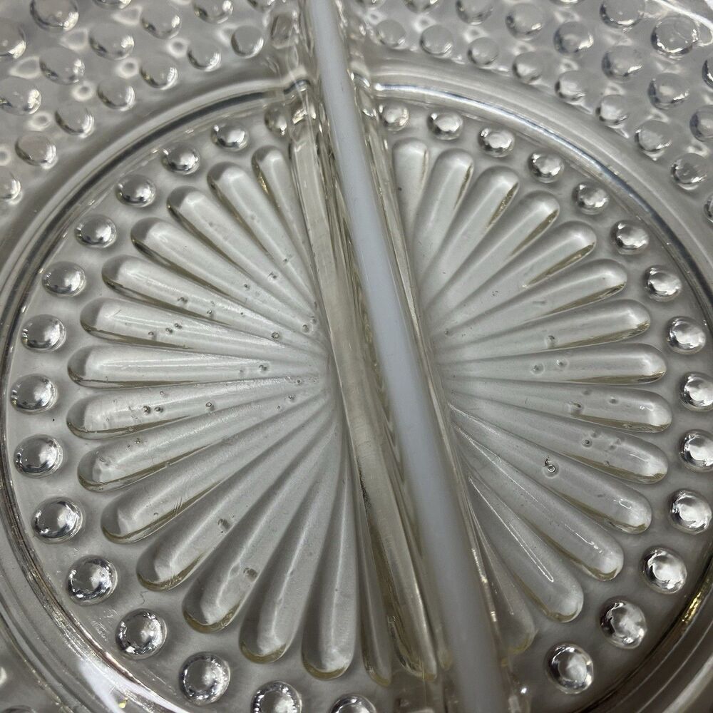 Vtg Moonstone Anchor Hocking Clear Opalescent Hobnail Relish Divided Dish Tray - Picture 3 of 6